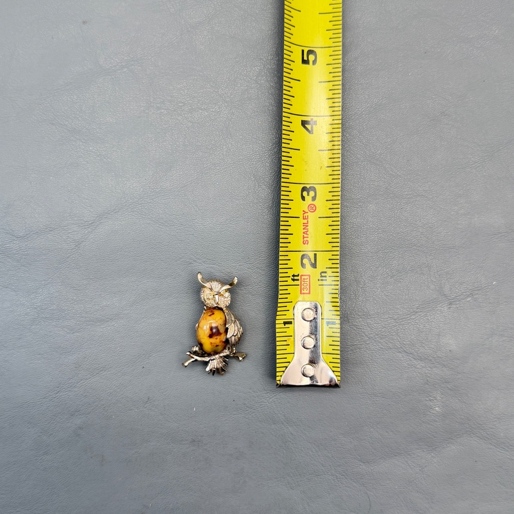 Gerry's Signed Vintage Owl Amber Glass Jelly Belly Brooch Pin Autumn Very Nice - Picture 6 of 6